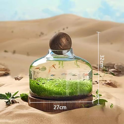 Glass Aquarium with Wooden Base, Microecosphere Fish Tank, Transparent Bottle-Shaped Batta Fish Bowel, Micro-Landscape Ecological Aquarium, Modern Glass Goldfish Tank,L - color: L