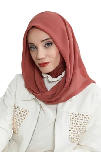 Aisha's Design Pre-tied Cotton-Chiffon Scarf for Women Practical Veil Instant Scarf Hijab Stylish Design - color: Cinnamon