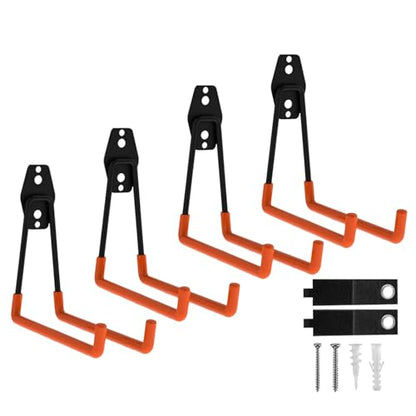 CBWLWJ 걸기용 튼튼한 벽 후크 4팩 - 미끄럼 방지 코팅, 솔리드 스틸 19.9cm(7.7인치) 대형 사각형 차고 후크 사다리, 자전거, 도구 등용(오렌지) - color: 주황색., size: Large Square-4pcs