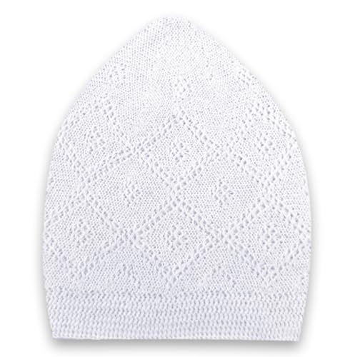 Kufi 남성용 모자, 남성용 이슬람 의류, %100 통기성 해골 비니, 크로셰 캡, 수공예 타키야, 쿠피, 쿠페 - color: 화이트 색상, style: 1개
