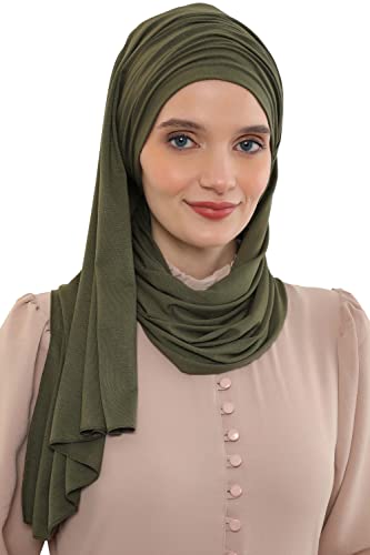 Aisha's Design Instant Hijab Scarves for Women, 95% Cotton Pretied Bonnet Turban Easy to Wear Cotton Headscarf - color: Khaki