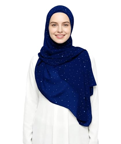 Lina & Lily Sparkle Shimmer Gold Glitter Women's Chiffon Hijab Head Scarf Shawl Wrap Lightweight - color: Royal Blue