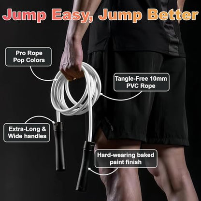 Weighted Jump Rope, 1LB Tangle-Free Ball Bearing Rapid Speed Skipping Rope for Men Women, Adjustable 9mm Cotton & PVC Rope with Alum Handle for Boxing MMA Weight-Loss Athletic Workout Fitness - color: White