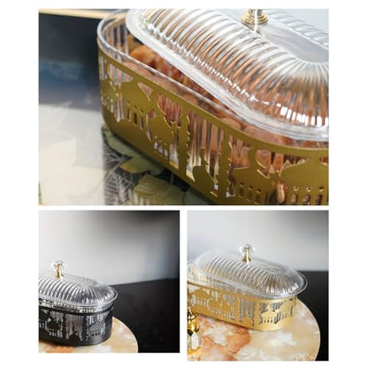 Ramadan Home Decoration, Eid Mubarak Metal Food Trays with Lid, Ramadan Metal Serving Dishes for Eid Mubarak, Metal Eid Mubarak Tray for Table Party