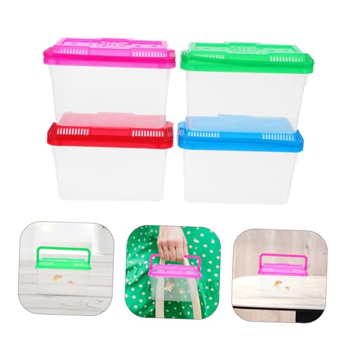 YARNOW 4Pcs Miniature Handheld Aquarium Box for Small Pets Plastic Fish Breeding Container with Convenient Handle for Turtles Hamsters Reptiles and Small Fish