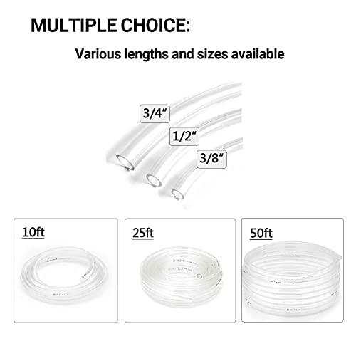 Clear Vinyl Tubing 1/2" ID × 5/8" OD -10 Ft 60PSI,Flexible Plastic Tubing,BPA Free Non-Toxic, Multipurpose Hybrid Clear Reinforced Tube with 2 Screw Clamps | Flexible Plastic Tubing,BPA Free Non-Toxic, Multipurpose Hybrid Clear Reinforced Tube with 2 Scre