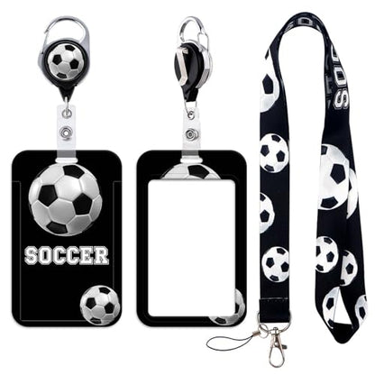 Soccer Lanyard with ID Badge Holder Sports Neck Strap Lanyard for Keys with Retractable Badge Reel Clip - color: Soccer