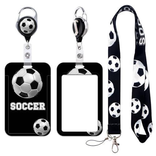 Soccer Lanyard with ID Badge Holder Sports Neck Strap Lanyard for Keys with Retractable Badge Reel Clip - color: Soccer