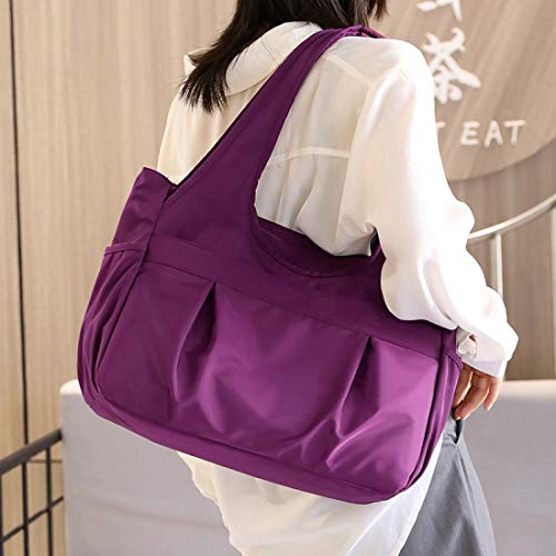 Tote Bag for Women Nylon Lightweight Large Handbag Purses Multi-pocket Shoulder Bag for Work Travel - color: Purple