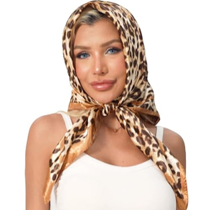Head Scarf Hair Neck Scarves for Women Purse Bag Scarfs for Handbag Silky Satin Square Headscarf Fashion Hair Bandanas - color: Camel