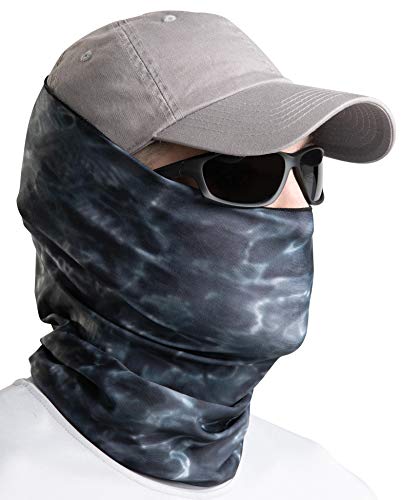 Aqua Design Fishing Hunting Masks Neck Gaiter: Men and Youth UPF 50+ Sun Mask Protection: Camo Face Cover Balaclava Bandana - color: Black Water, size: Small