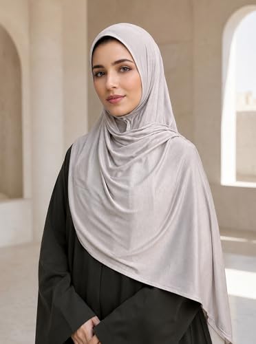 Premium Stretch Cotton Gradient Scarf for Women, Soft Jersey Wrap Shawl, Lightweight Ombre Hijab for Everyday Wear - color: Mctlo2537-beigegrey