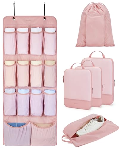 BAGSMART Hanging Compression Packing Cubes 6 Set Cruise Travel Essentials - color: Baby Pink