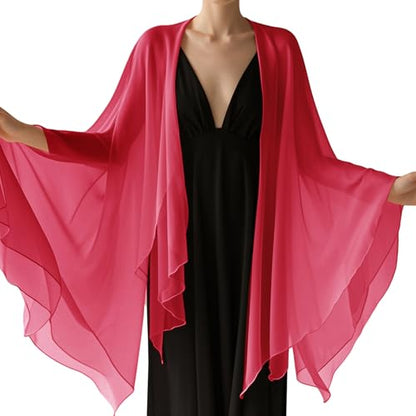 Chiffon Scarf,Soft Breathable Chiffon Shawls and Wraps,Silky Women's Hijab for Evening Dresses Wedding Bridal Scarves - color: Red, size: 67 x 28 inches
