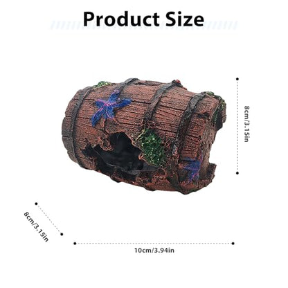 Resin Fish Tank Decor Cave Hideout 10cm Simulated Barrel Aquarium Ornament for Small Fish Freshwater and Saltwater