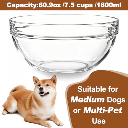 Replacement Glass Bowl for Feoyoho 7.2in Feeder Stand – 60.9 oz / 7.5 Cups (Replacement Only), Dishwasher & Microwave Safe - size: For 7.2ʺ Tall Stand (Large, 60.9 oz)