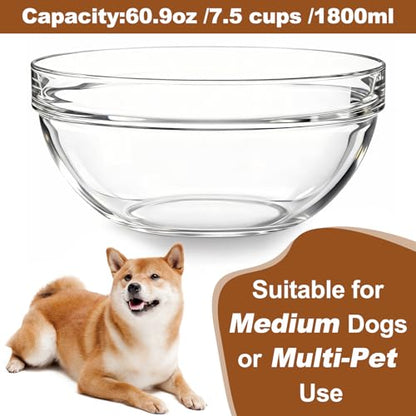 Replacement Glass Bowl for Feoyoho 7.2in Feeder Stand – 60.9 oz / 7.5 Cups (Replacement Only), Dishwasher & Microwave Safe - size: For 7.2ʺ Tall Stand (Large, 60.9 oz)