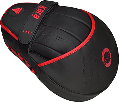 RDX Boxing Pads Curved Focus Mitts, Maya Hide Leather Kara Hook and jab Training Pads, Adjustable Strap Ventilated, MMA Muay Thai Kickboxing Coaching Martial Arts Punching Hand Target Strike Shield - color: Red