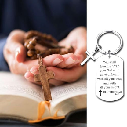 GiftYou Inspirational Scripture Metal Key Chains with Cross Pendant - Bible Verse Keychain Religious Gift for Christian - color: Deuteronomy 6:5