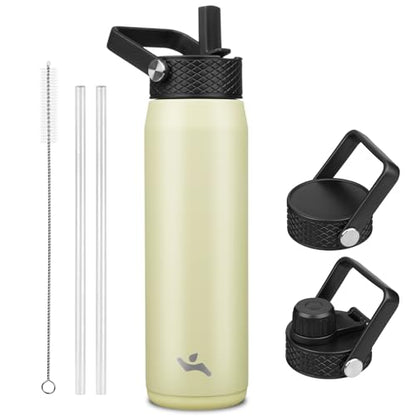 Konokyo 25oz Insulated Stainless Steel Water Bottle with 3 Lids, Leakproof BPA-Free Bottle with Straw Lid, Sip Lid and Flex Cap for Gym, Travel, School, Office, Macaron Green - color: Macaron Green, size: 25 Ounces