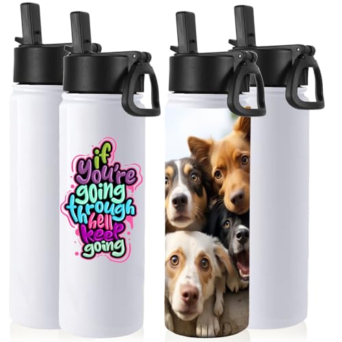 Volhoply Sublimation Insulated Water Bottles Blank Bulk 4 Pack, 22 oz Stainless Steel Sports Bottle with Straw, Double Walled Vacuum Metal Water Flask with Wide Mouth(Sublimation,4 Set) - color: Sublimation