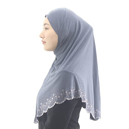 Instant Hijab Scarf for Women Muslim Women Clothing Headscarf for Girls with Czech Rhinestone - color: Gray-wavy Edge