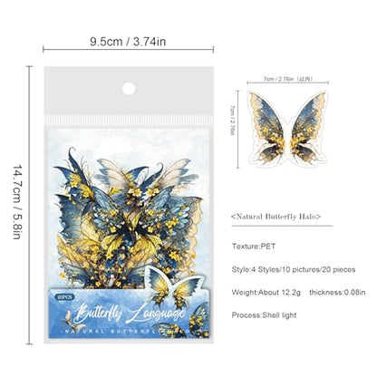 80-Piece Holographic Glitter Butterfly Art Stickers for Scrapbooking, Journaling, Resin Crafting – Waterproof Transparent Floral Fantasy Butterfly Decals - color: Glitter Butterfly
