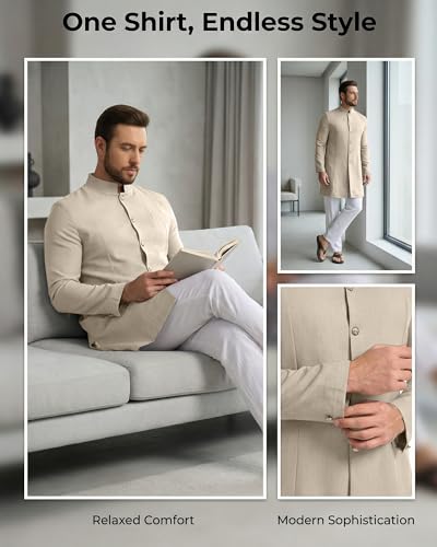 YAOHUOLE Mens Kurta Coats Indian Ethnic Royal Suits Jubba Thobe for Men - color: Khaki, size: XX-Large