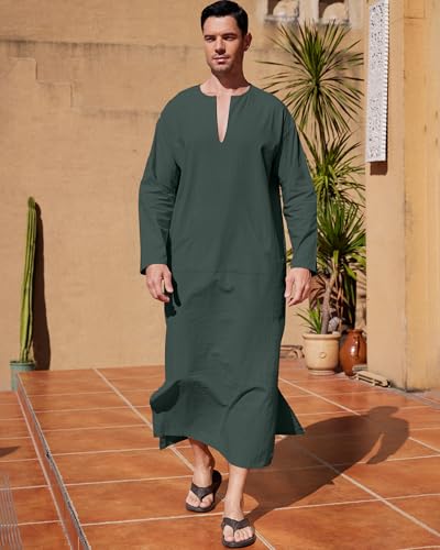 YAOHUOLE Men's Kaftan Thobe Long Sleeve Men Thobe Robe Side Split Men Thobe with Pockets Casual Thobe - color: Dark Gray-long Sleeve, size: 3X-Large