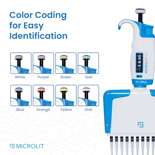 Multi Channel Pipettes with Adjustable Volume, Accurate and Calibrated Micropipette for 10-100ul Liquid Capacity, 12-Channel Micropipettes Compatible with Pipette Tips - size: 10-100ul, style: 12-Channels