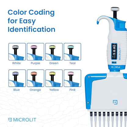 Multi Channel Pipettes with Adjustable Volume, Accurate and Calibrated Micropipette for 10-100ul Liquid Capacity, 12-Channel Micropipettes Compatible with Pipette Tips - size: 10-100ul, style: 12-Channels