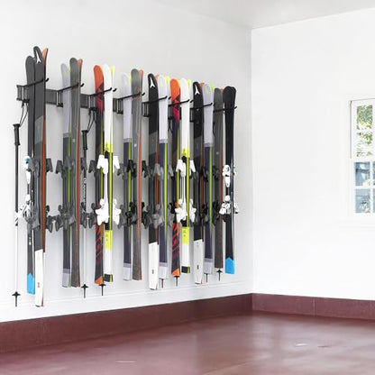 Ski Rack, Wall Mounted Ski Storage for Garage Storage Organizer System, 16 Pairs of Skis Holder for Home Shed, Holds Up to 600lbs - style: 8 Ski Hooks
