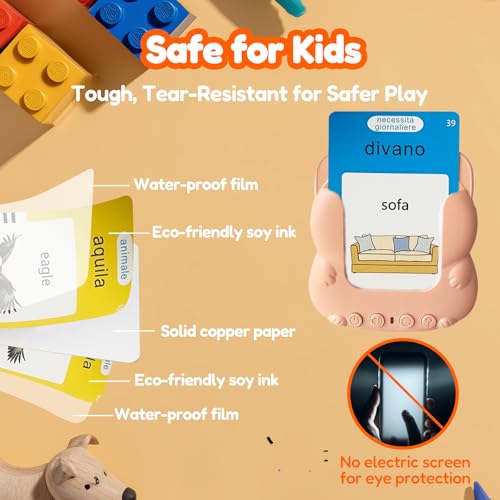 Talking Flash Cards Bilingual for Toddlers - Italian English Flashcards for Kids Adults, Test Mode, Pocket Speech Children, Interactive Vocabulary Learning, Audible Gifts Boy Girl (Italian) - color: Italian