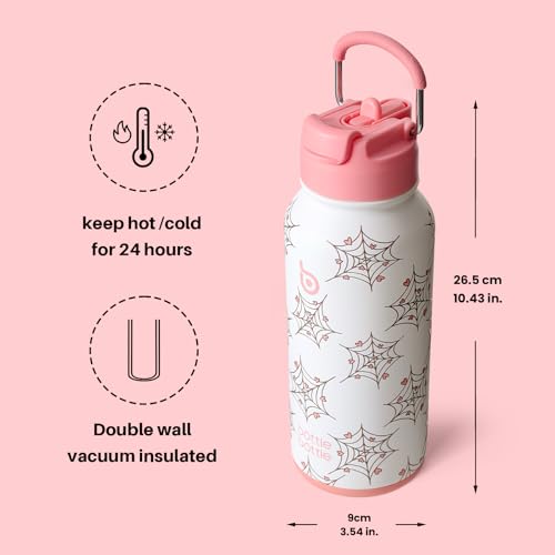 BOTTLE BOTTLE 32oz Insulated Water Bottle with Pill Box | Stainless Steel,Sport Water Bottle, with Straw Dual-use Lid and Pill Box, Design for Gym - color: Cupid Web