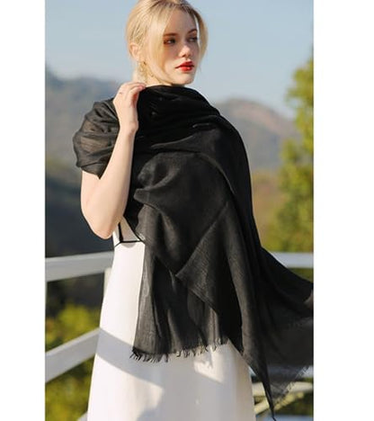 Solid color cotton and linen scarf, wrinkled all season versatile long sunscreen fashionable shawl - color: Black