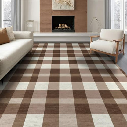 6'x9' Washable Rustic Checkered Area Rug, Beige Foldable Non-Slip Large Carpet Foldable Easy Care Carpet for Queen Size Bedroom, Under Bed, Master Bedroom | Ref:1910429 - color: Beige/Pattern 30, size: 6' x 9' (Rectangular)