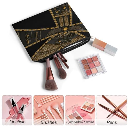 Egyptian Hieroglyphics Makeup Bag for Women, Cosmetic Pouch Travel Toiletry Organizer Bag 8.9"x6.5" Polyester - color: Egyptian Hieroglyphics