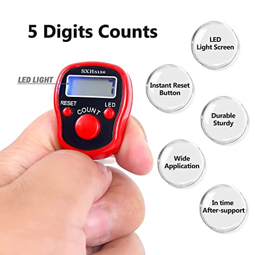 Finger Counter -Islamic Tasbih Bead- 5 Digital LED Electronic Handheld Tally Counter Clicker with Case Mechanical Manual Clicker Number Lap Tracker Counter - color: 5 pcs Tally counter