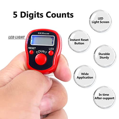 Finger Counter -Islamic Tasbih Bead- 5 Digital LED Electronic Handheld Tally Counter Clicker with Case Mechanical Manual Clicker Number Lap Tracker Counter - color: 5 pcs Tally counter