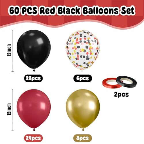 Paready Red Black Gold Balloons, 60 Pcs Party Balloons for Casino New Year - color: Red Black