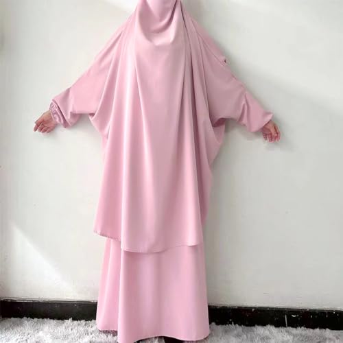 ODIZLI Two Pieces Jilbab and Dress for Muslim Women Long Khimar and Skirt Available for Prayer - color: Pink