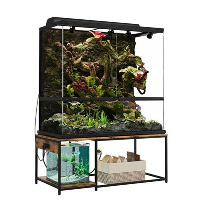 4x2x2 Reptile Enclosure Stand – 48"x24" Tall Reptile Tank Stand for 120 Gallon Aquarium Stand, Bearded Dragon Cage, Snake Enclosure & Stackable Terrarium with LED Light (Only the bottom stand) - color: Rustic Brown