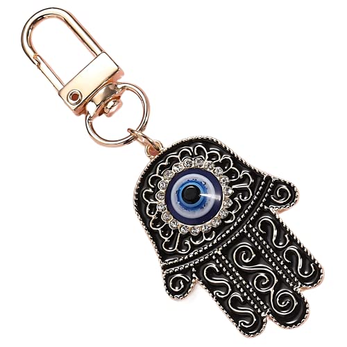 Hamsa Hand Keychain Turkish Evil Eye Key Chain Good Luck Charms Hamsa Ornament for Car Protection Amulet - color: Black