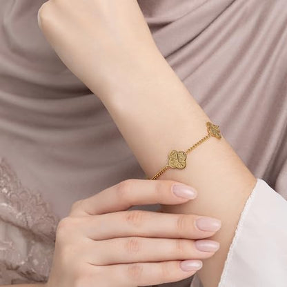 Ramadan Muslim Gift Allah Elegant 18 K Gold Plated Clover Bracelet for Women Shukr-Tawakkul-Sabr Islamic Jewelry - color: Silver
