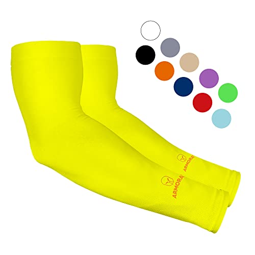 ARMORAY Arm Sleeves for Men & Women UPF 50 Sports Compression Cooling Sleeve for Basketball Golf Running Tattoo Coverage - color: Yellow (1 Pair)