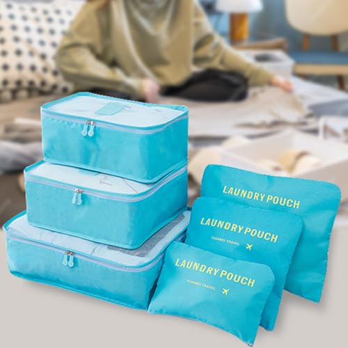 Packing Cubes 6 Set Travel Essentials for Carry on Luggage Organizers Suitcase Travel Accessories (Sky Blue) - color: Sky Blue