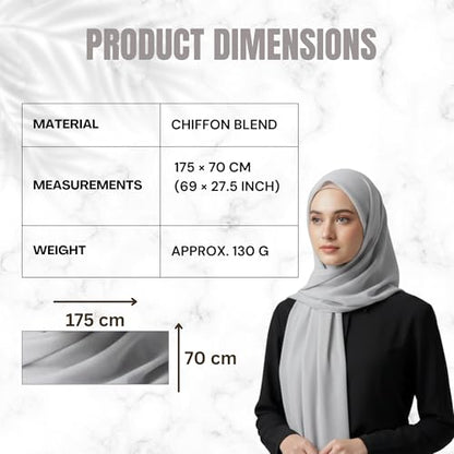 NOOR Chiffon Hijab Set for Women - Pack of 5 Lightweight Non-Slip Scarves, Premium Breathable Fabric, Gift-Ready Packaging - color: Mix Colors 7