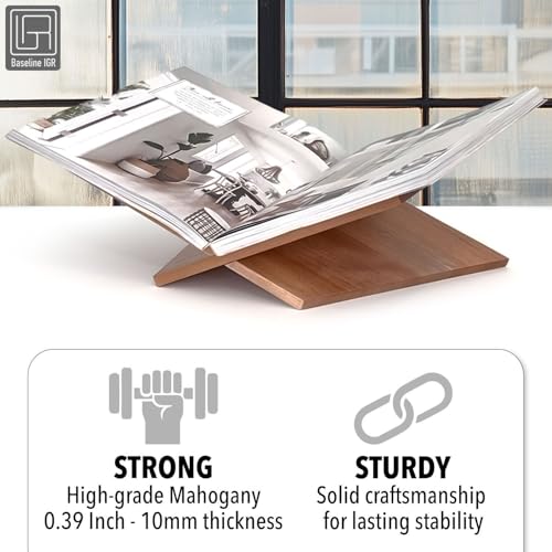 Large Wood Book Stand, 12.5" x 9.5" x 5.5”, Angled Natural Mahogany Wooden Book Holder, Open Bookstand for Display and Reading, Cookbooks, Art Books, Bibles, Magazines - Home and Office - color: Natural Wood, size: Large