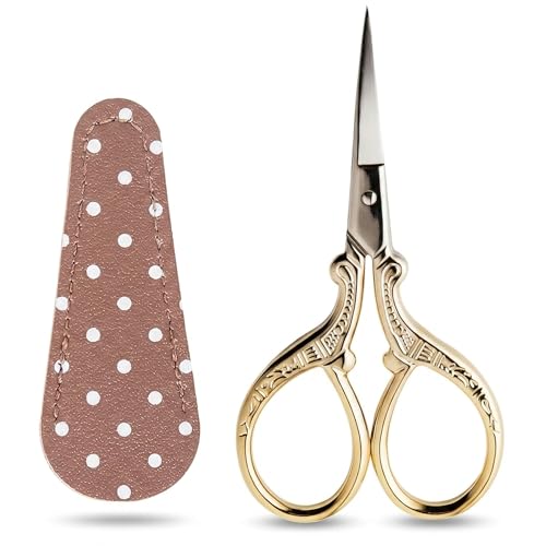 BIHRTC 3.6Inch Vintage Crochet Scissors Small Embroidery Sewing Handcraft - color: Gold