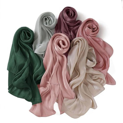 Premium Hijab Head Scarf for Women Lightweight Shimmer Hijab Head Wrap Scarves Crepe Satin Scarf Shawl Wrap - color: Pink